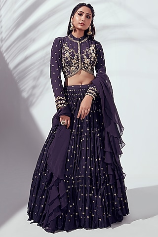 Purple Layered Lehenga Set by Suruchi Parakh
