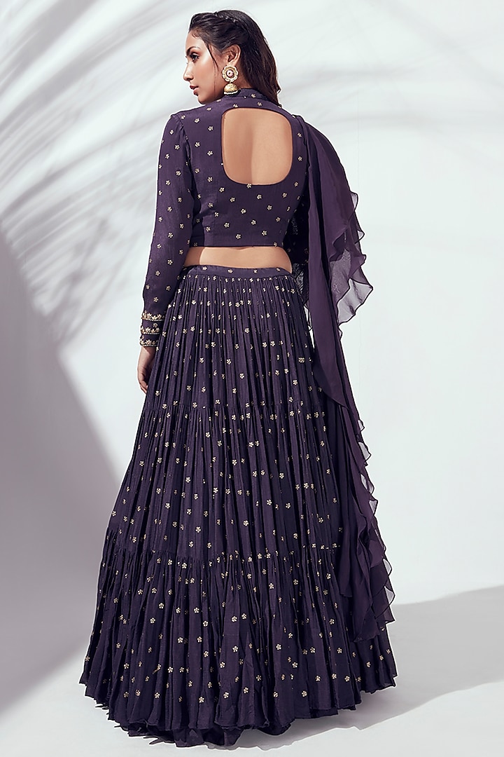 Purple Layered Wedding Lehenga Set by Suruchi Parakh at Pernia's Pop Up Shop