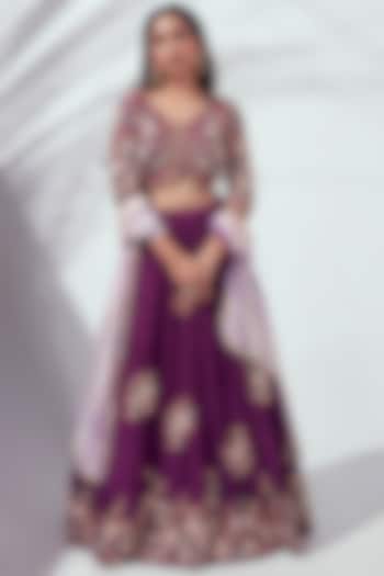 Rich Purple Embossed Wedding Lehenga Set by Suruchi Parakh at Pernia's Pop Up Shop