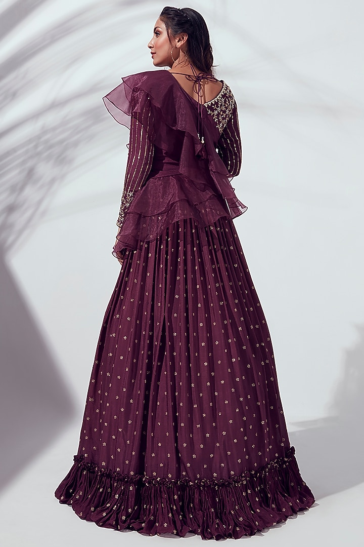 Wine Pleated Wedding Lehenga Set by Suruchi Parakh at Pernia's Pop Up Shop