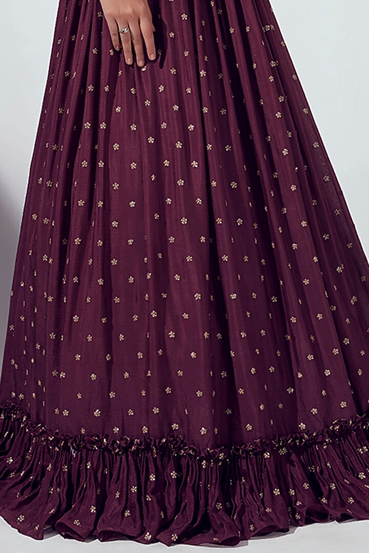 Wine Pleated Wedding Lehenga Set by Suruchi Parakh at Pernia's Pop Up Shop