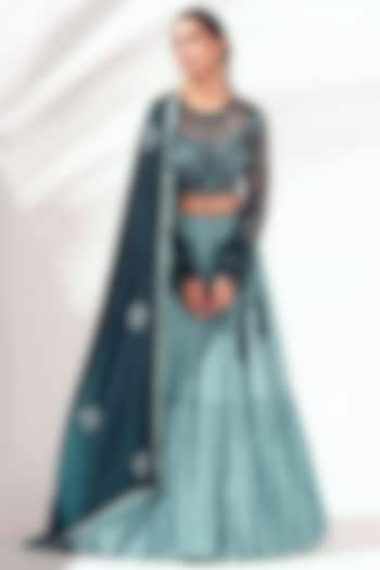 Ice Green Layered Lehenga Set by Suruchi Parakh