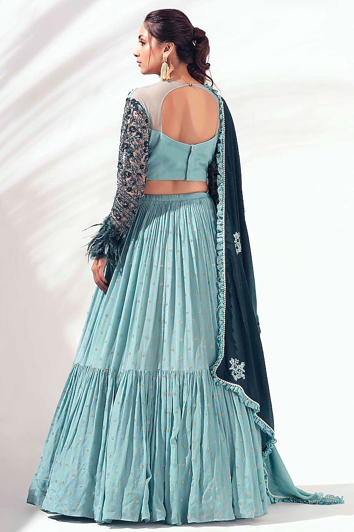 Ice Green Layered Wedding Lehenga Set by Suruchi Parakh at Pernia's Pop Up Shop