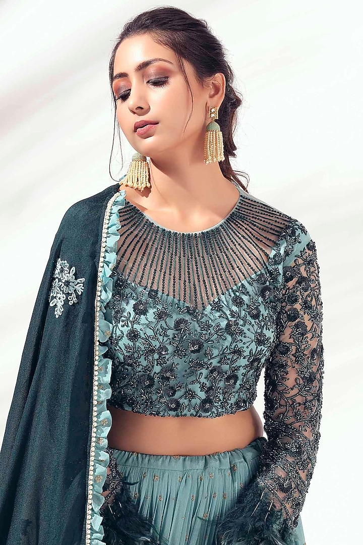 Ice Green Layered Wedding Lehenga Set by Suruchi Parakh at Pernia's Pop Up Shop