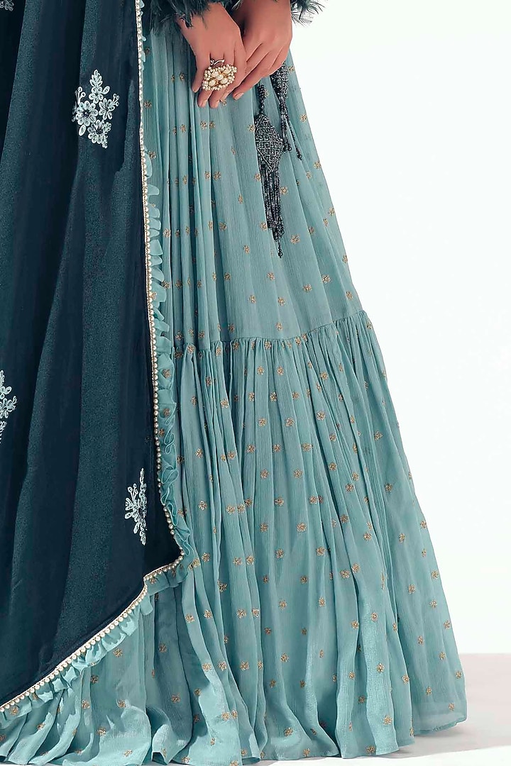 Ice Green Layered Wedding Lehenga Set by Suruchi Parakh at Pernia's Pop Up Shop