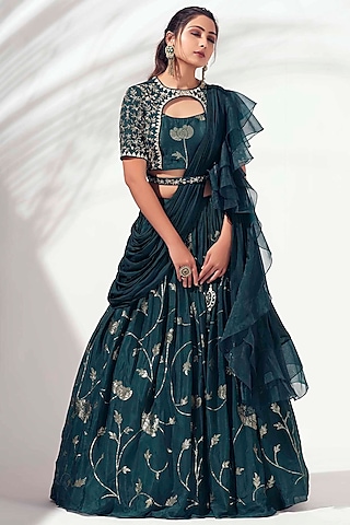 Midnight Green Embroidered Lehenga Set by Suruchi Parakh