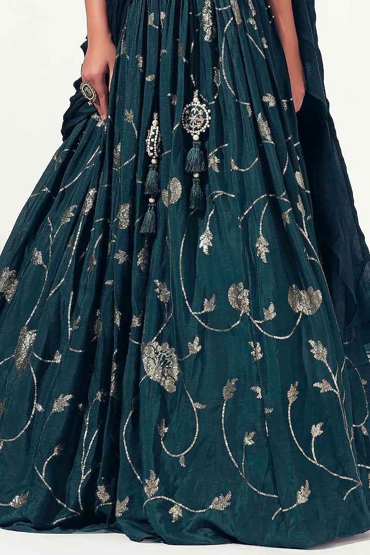 Midnight Green Embroidered Wedding Lehenga Set by Suruchi Parakh at Pernia's Pop Up Shop