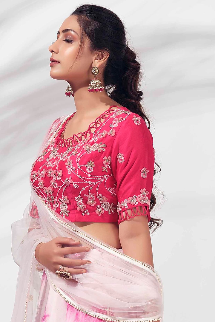 Light Pink Hand Tie-Dye Wedding Lehenga Set by Suruchi Parakh at Pernia's Pop Up Shop