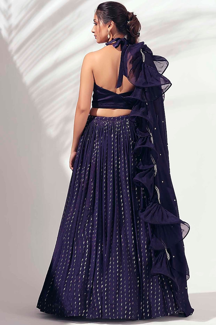 Violet Georgette & Soft Organza Wedding Lehenga Set by Suruchi Parakh at Pernia's Pop Up Shop