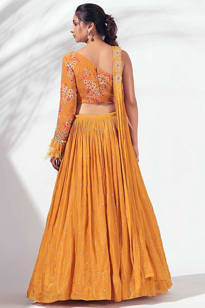 Light German Mustard Pleated Wedding Lehenga Set by Suruchi Parakh at Pernia's Pop Up Shop