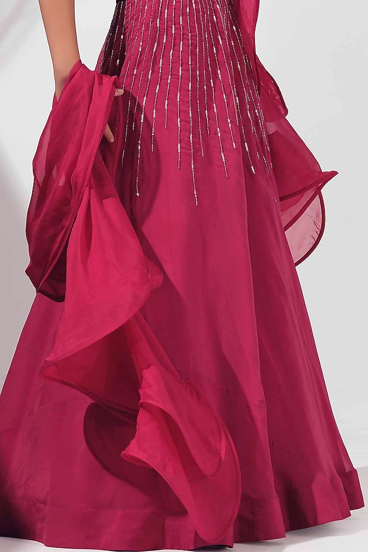 Dark Pink Georgette Crepe Wedding Lehenga Set by Suruchi Parakh at Pernia's Pop Up Shop