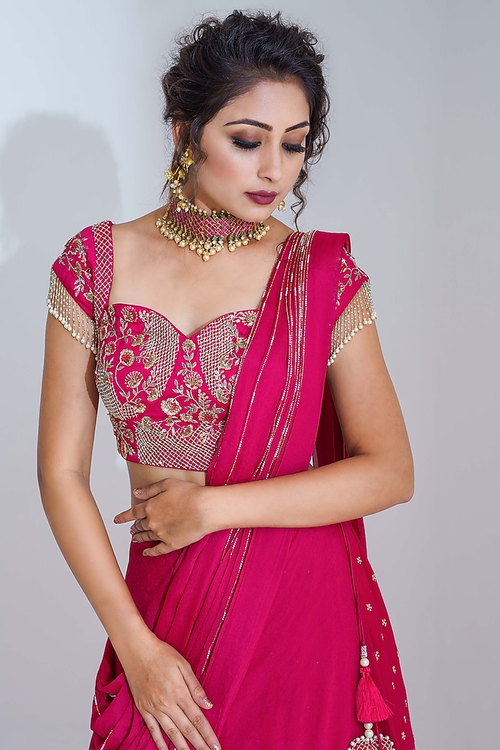 Fuchsia Embroidered Layered Wedding Lehenga Set by Suruchi Parakh at Pernia's Pop Up Shop