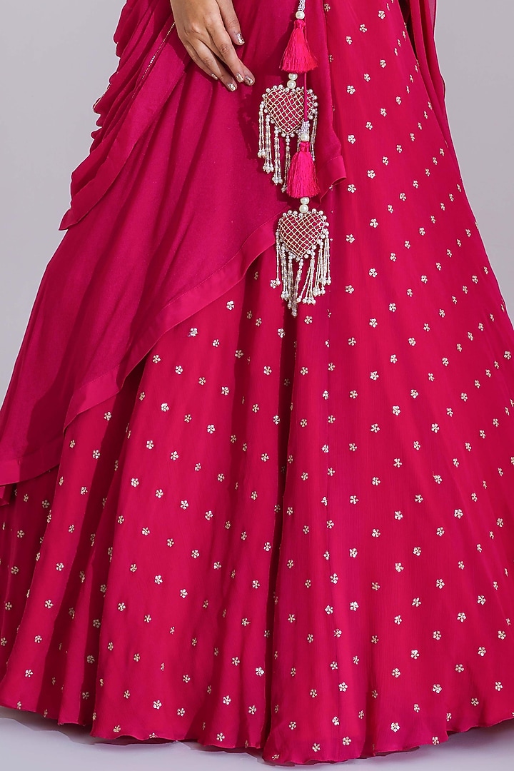 Fuchsia Embroidered Layered Wedding Lehenga Set by Suruchi Parakh at Pernia's Pop Up Shop