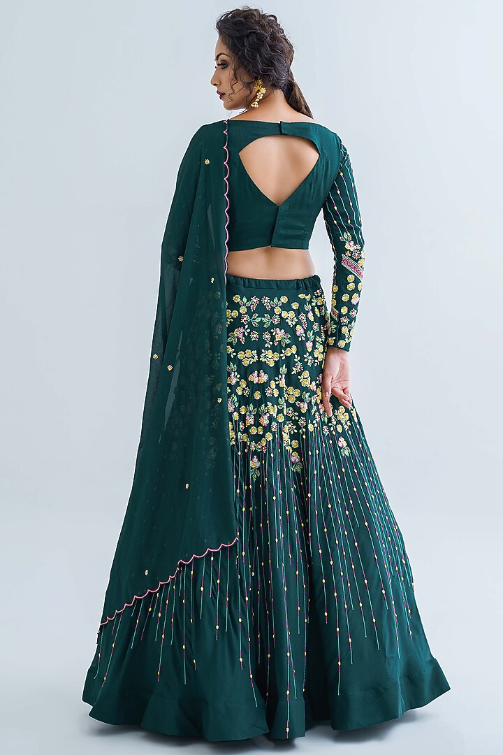 Green Georgette Crepe Wedding Lehenga Set by Suruchi Parakh at Pernia's Pop Up Shop