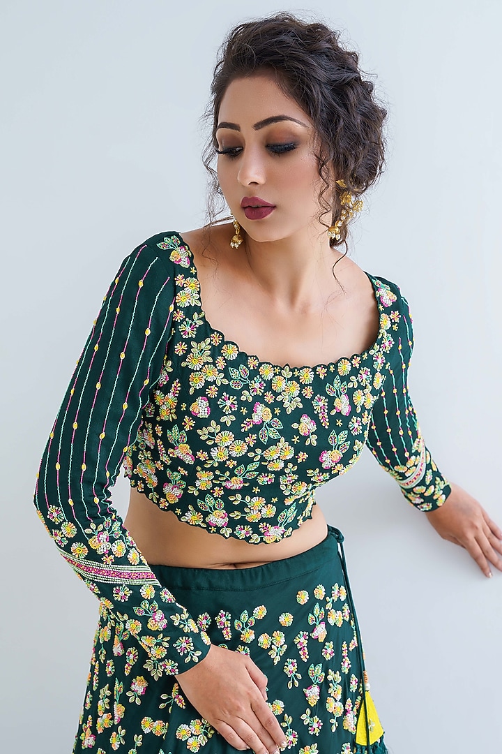 Green Georgette Crepe Wedding Lehenga Set by Suruchi Parakh at Pernia's Pop Up Shop