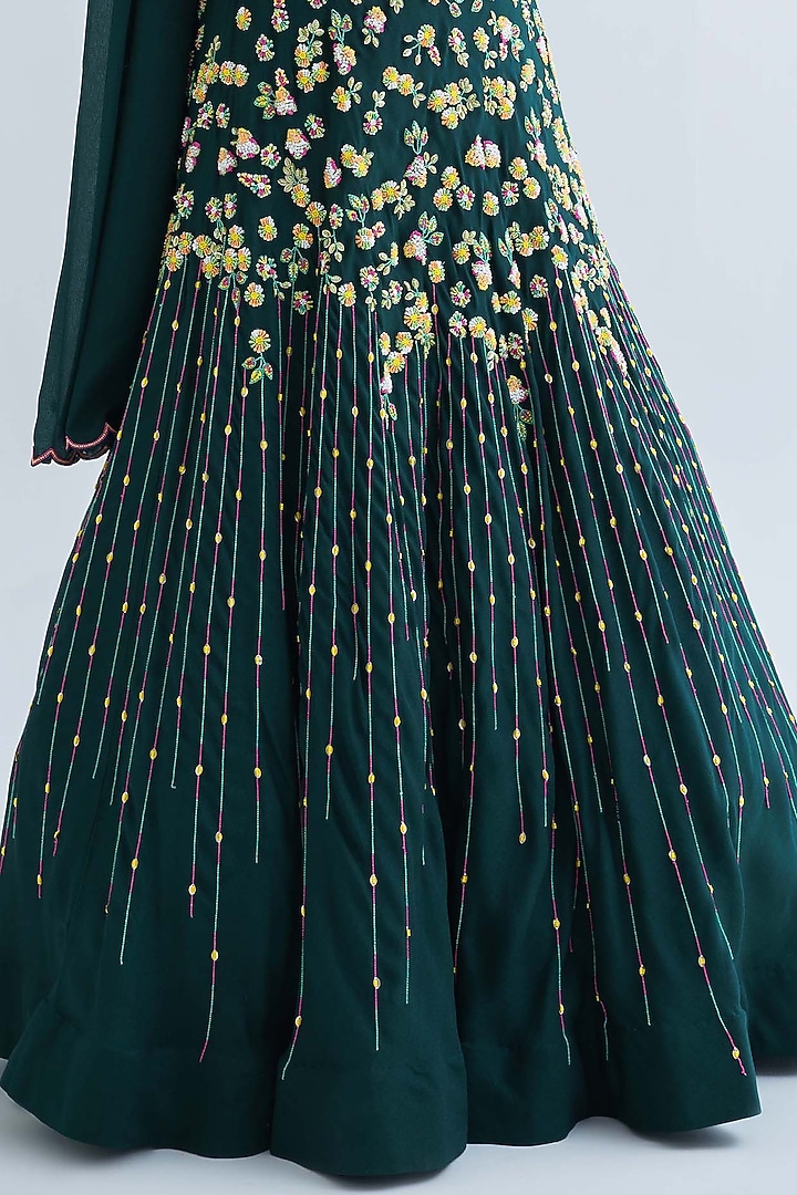 Green Georgette Crepe Wedding Lehenga Set by Suruchi Parakh at Pernia's Pop Up Shop