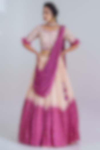 Nude & Mauve Georgette Crepe Wedding Lehenga Set by Suruchi Parakh at Pernia's Pop Up Shop