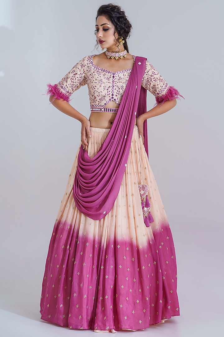 Nude & Mauve Georgette Crepe Lehenga Set by Suruchi Parakh