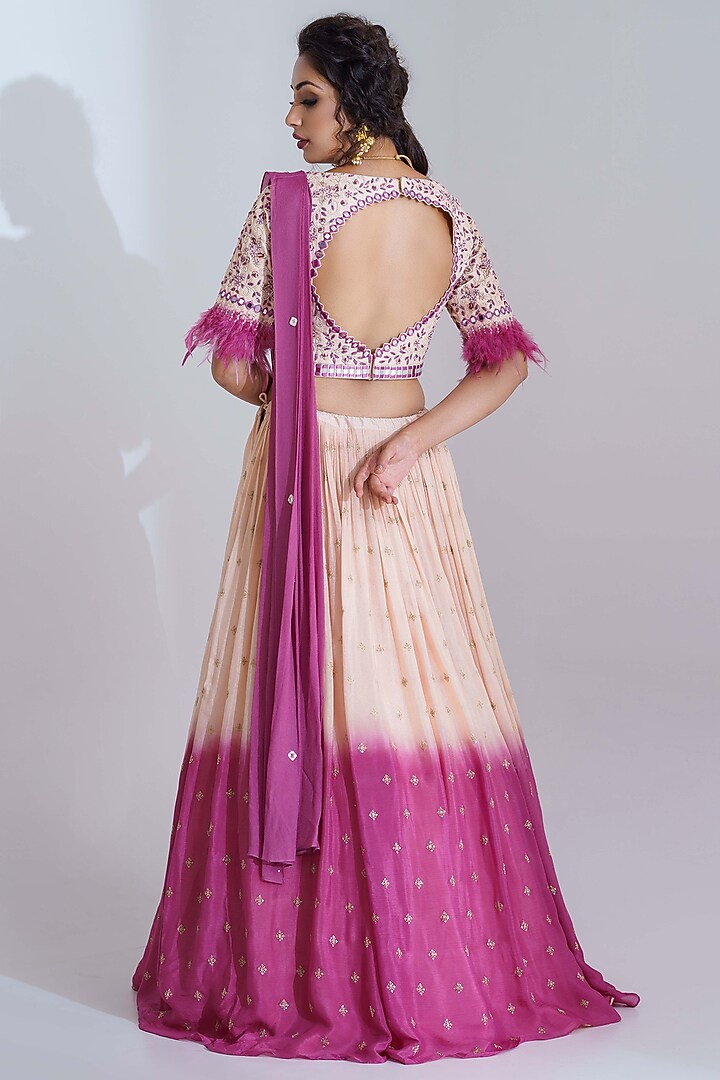 Nude & Mauve Georgette Crepe Wedding Lehenga Set by Suruchi Parakh at Pernia's Pop Up Shop