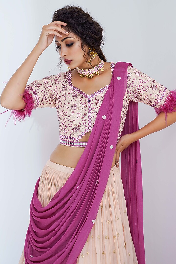 Nude & Mauve Georgette Crepe Wedding Lehenga Set by Suruchi Parakh at Pernia's Pop Up Shop