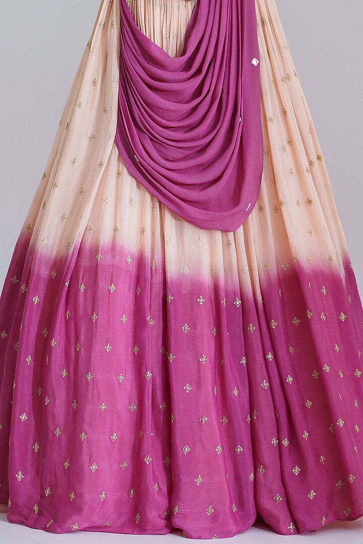 Nude & Mauve Georgette Crepe Wedding Lehenga Set by Suruchi Parakh at Pernia's Pop Up Shop
