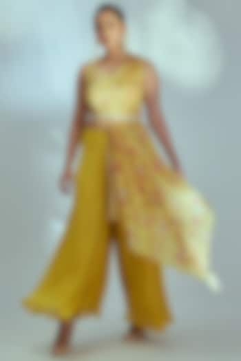 Yellow Georgette Pant Set by Suruchi Parakh