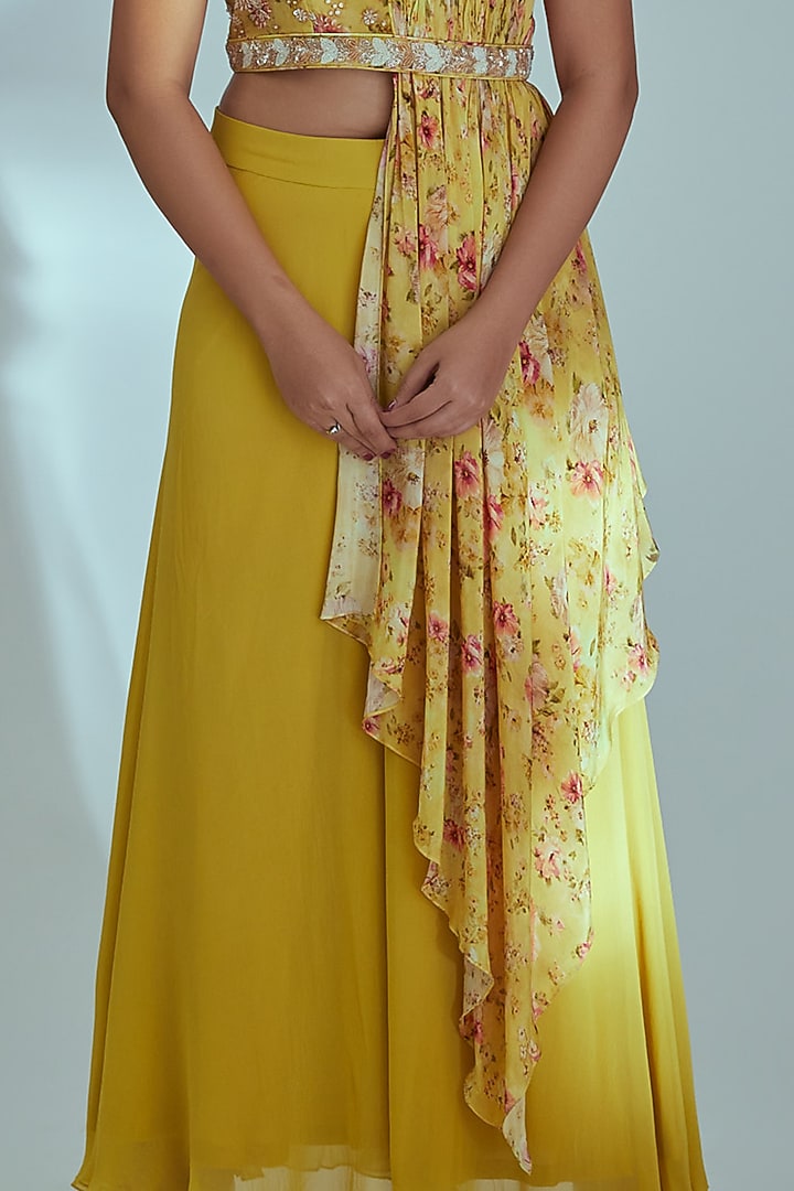 Yellow Georgette Pant Set by Suruchi Parakh at Pernia's Pop Up Shop