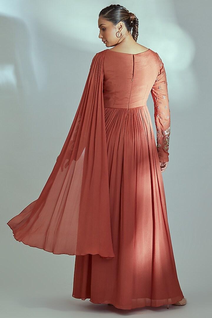 Orange Embroidered Party Wear Gown by Suruchi Parakh at Pernia's Pop Up Shop