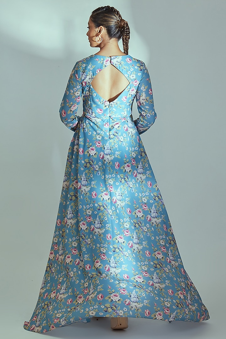 Blue Georgette & Crepe Pant Set by Suruchi Parakh at Pernia's Pop Up Shop