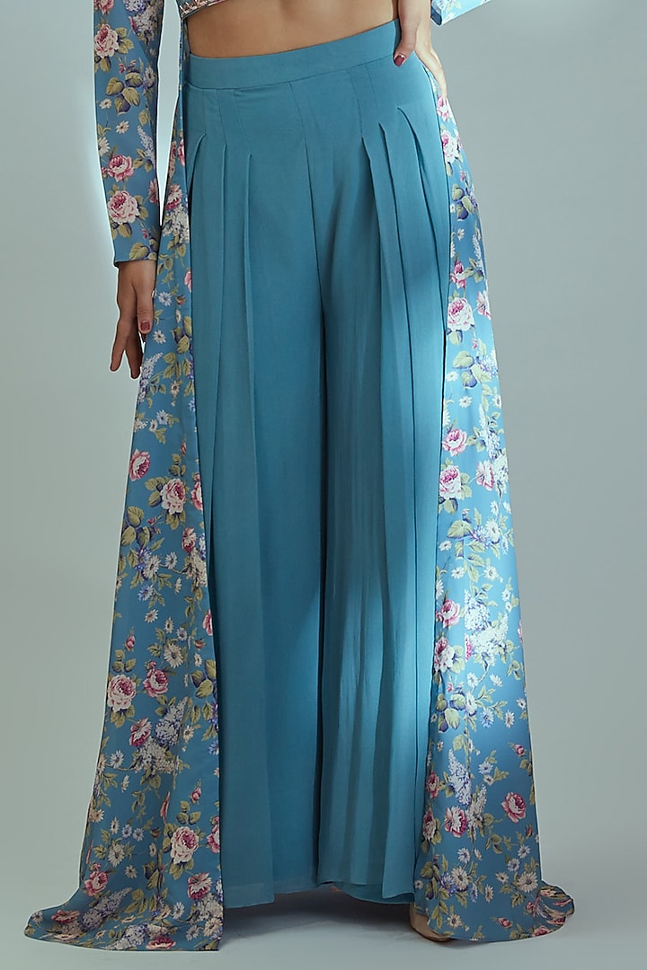 Blue Georgette & Crepe Pant Set by Suruchi Parakh at Pernia's Pop Up Shop