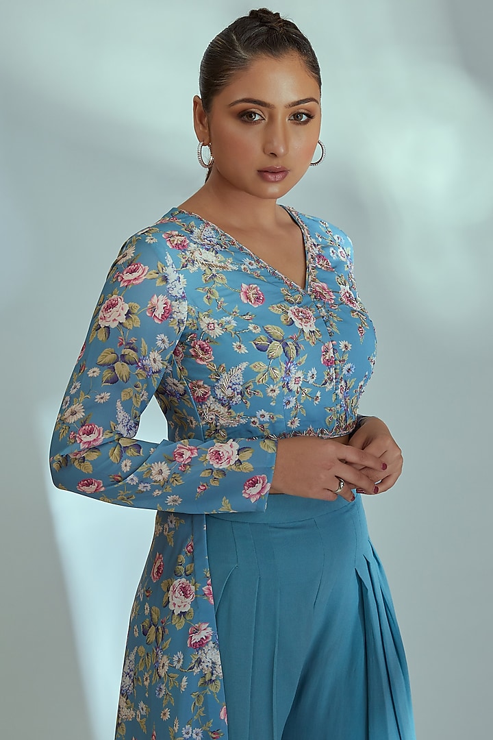Blue Georgette & Crepe Pant Set by Suruchi Parakh at Pernia's Pop Up Shop