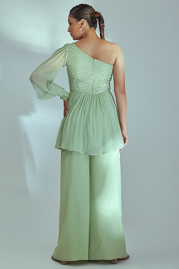 Green Georgette Pant Set by Suruchi Parakh at Pernia's Pop Up Shop