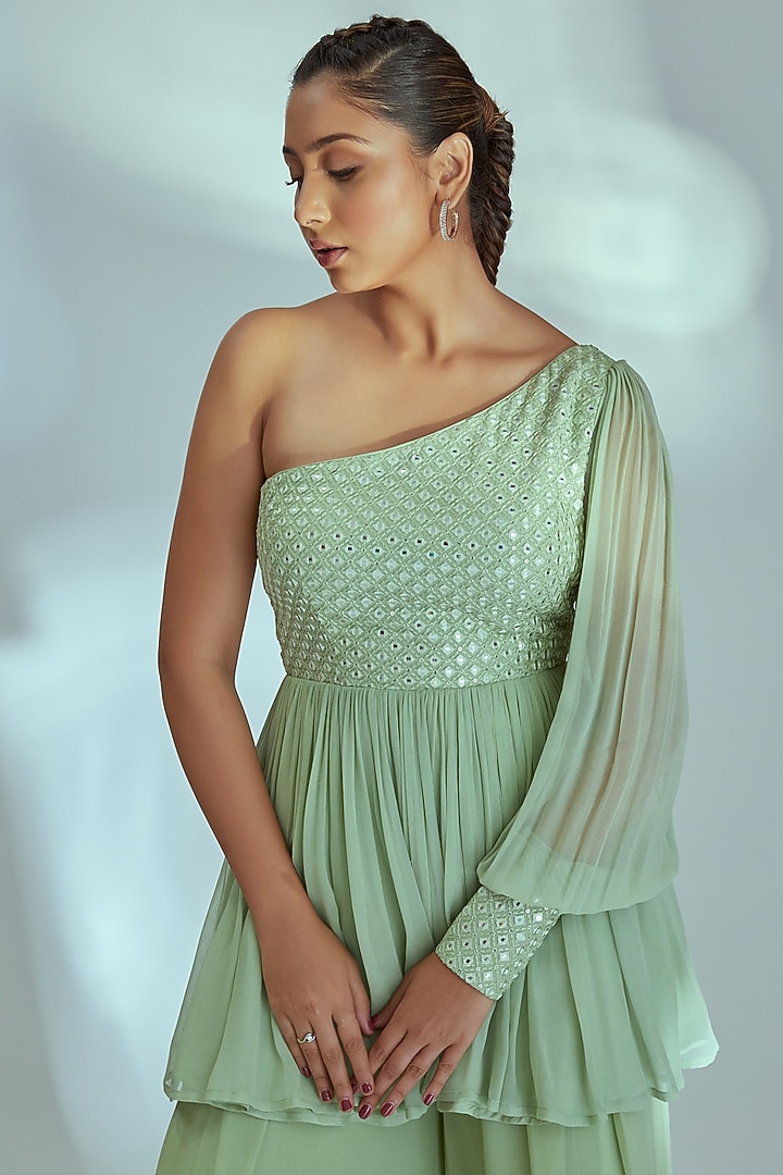 Green Georgette Pant Set by Suruchi Parakh at Pernia's Pop Up Shop