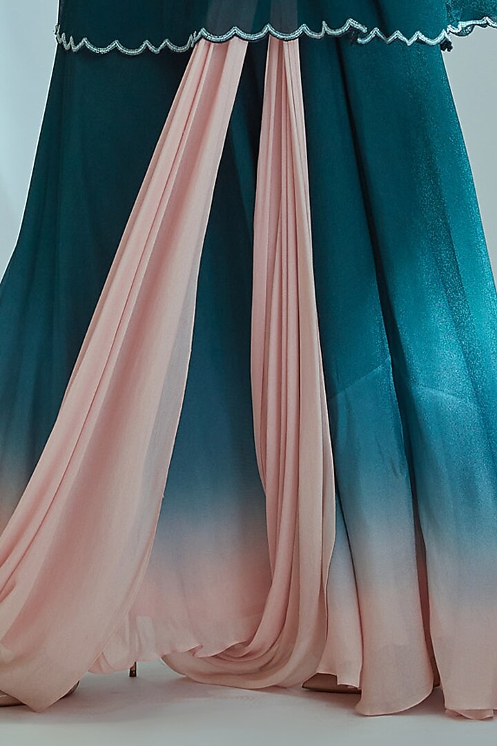 Green Crepe Draped Skirt Set by Suruchi Parakh at Pernia's Pop Up Shop