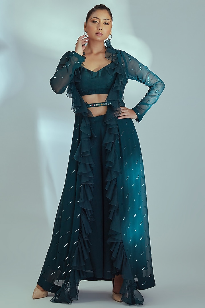 Green Embroidered Jacket Set by Suruchi Parakh at Pernia's Pop Up Shop