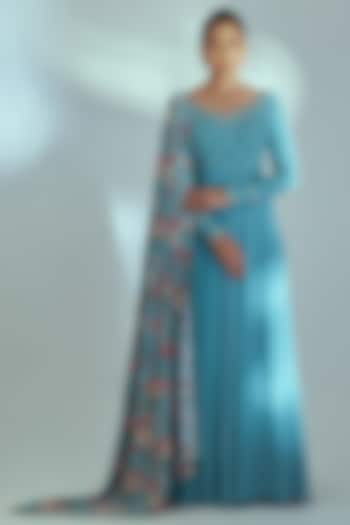 Blue Hand Embroidered Anarkali Set by Suruchi Parakh