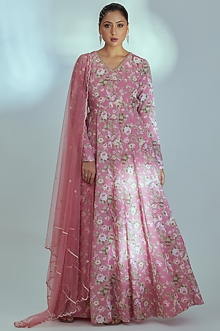 Pink Printed Anarkali Set by Suruchi Parakh