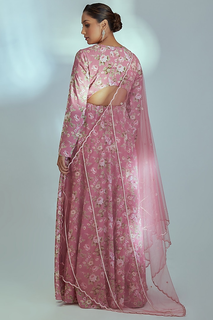 Pink Printed Party Wear Anarkali Set by Suruchi Parakh at Pernia's Pop Up Shop