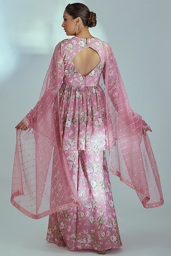 Pink Georgette Printed Wedding Anarkali Set by Suruchi Parakh at Pernia's Pop Up Shop