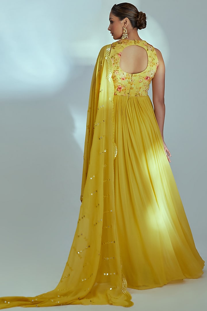 Yellow Georgette Party Wear Anarkali Set by Suruchi Parakh at Pernia's Pop Up Shop