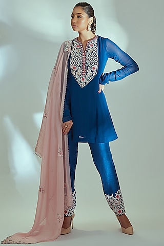 Blue Georgette Anarkali Set by Suruchi Parakh