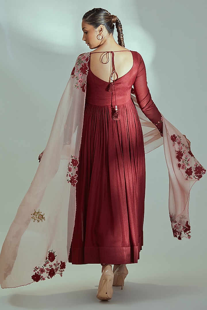 Maroon Georgette Wedding Anarkali Set by Suruchi Parakh at Pernia's Pop Up Shop