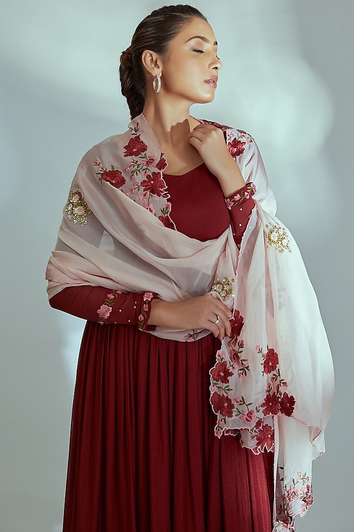 Maroon Georgette Wedding Anarkali Set by Suruchi Parakh at Pernia's Pop Up Shop