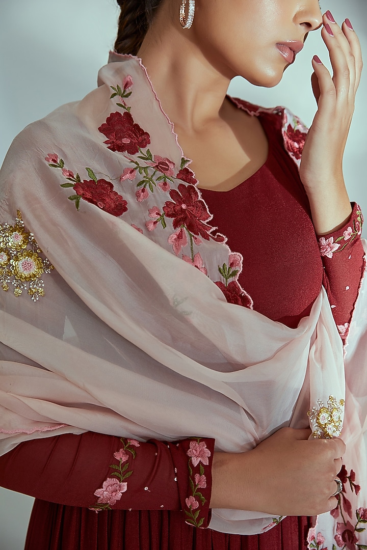 Maroon Georgette Wedding Anarkali Set by Suruchi Parakh at Pernia's Pop Up Shop