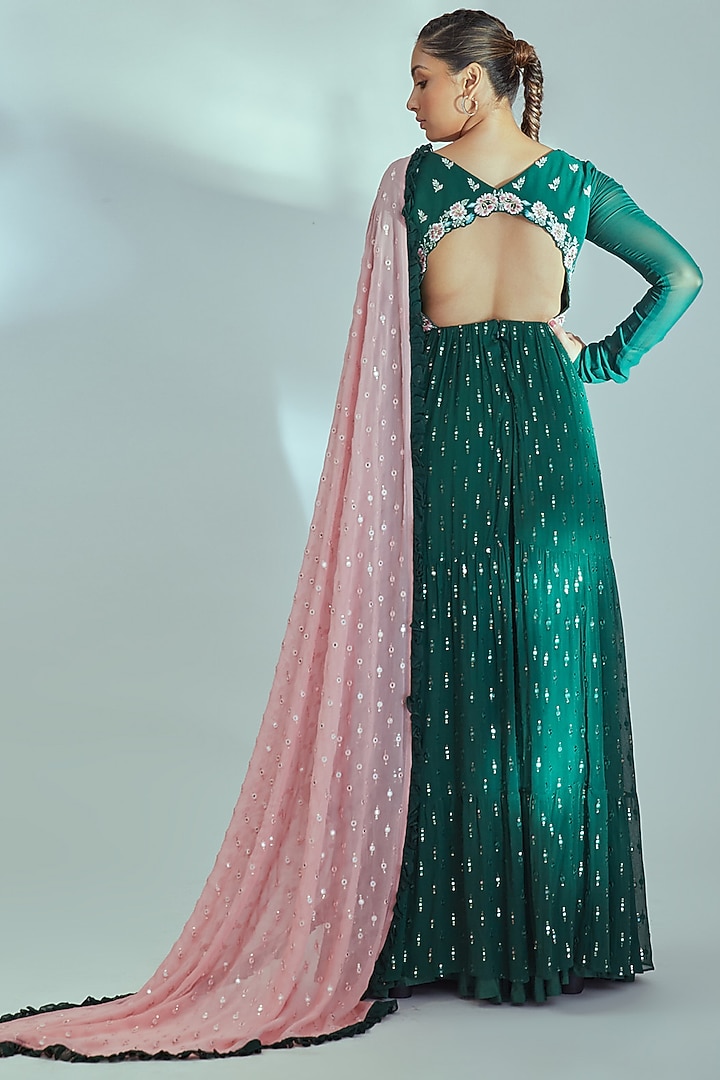 Green Embroidered Wedding Anarkali Set by Suruchi Parakh at Pernia's Pop Up Shop