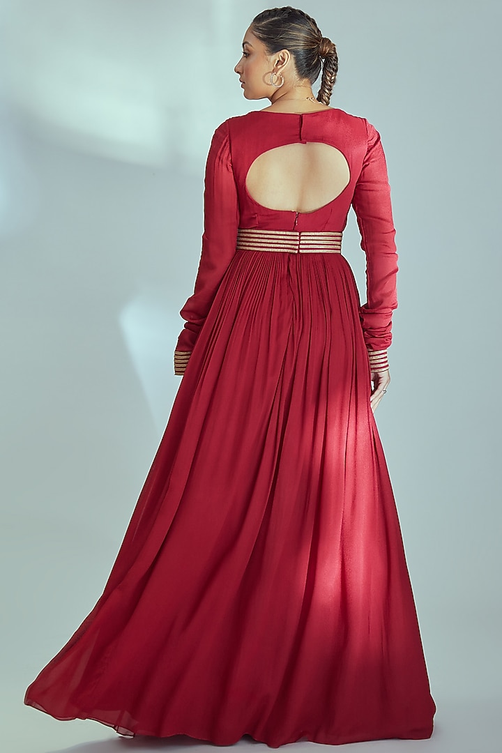 Red Georgette Crepe Party Wear Anarkali by Suruchi Parakh at Pernia's Pop Up Shop