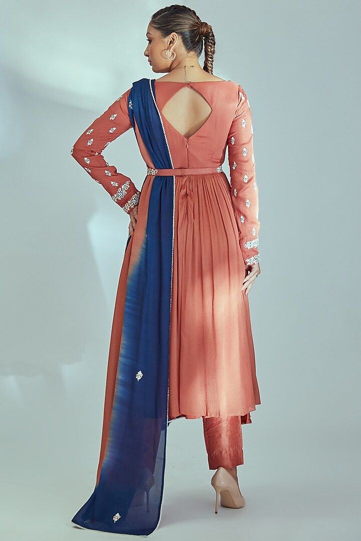 Orange Embroidered Party Wear Anarkali Set by Suruchi Parakh at Pernia's Pop Up Shop