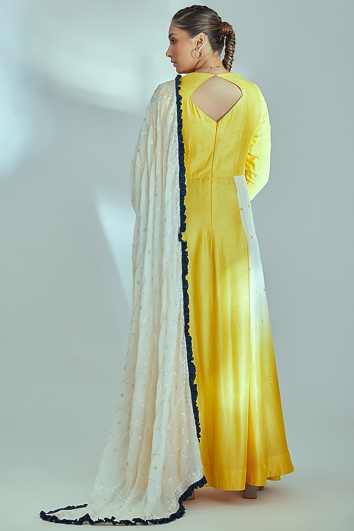 Yellow Georgette Crepe Wedding Anarkali Set by Suruchi Parakh at Pernia's Pop Up Shop