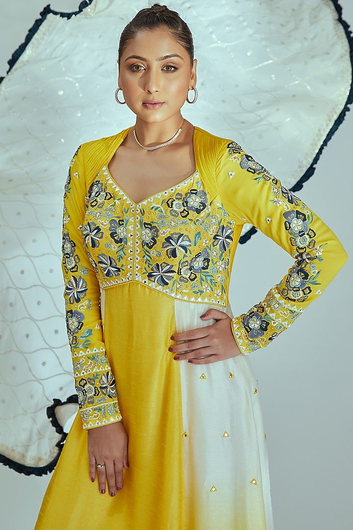 Yellow Georgette Crepe Wedding Anarkali Set by Suruchi Parakh at Pernia's Pop Up Shop