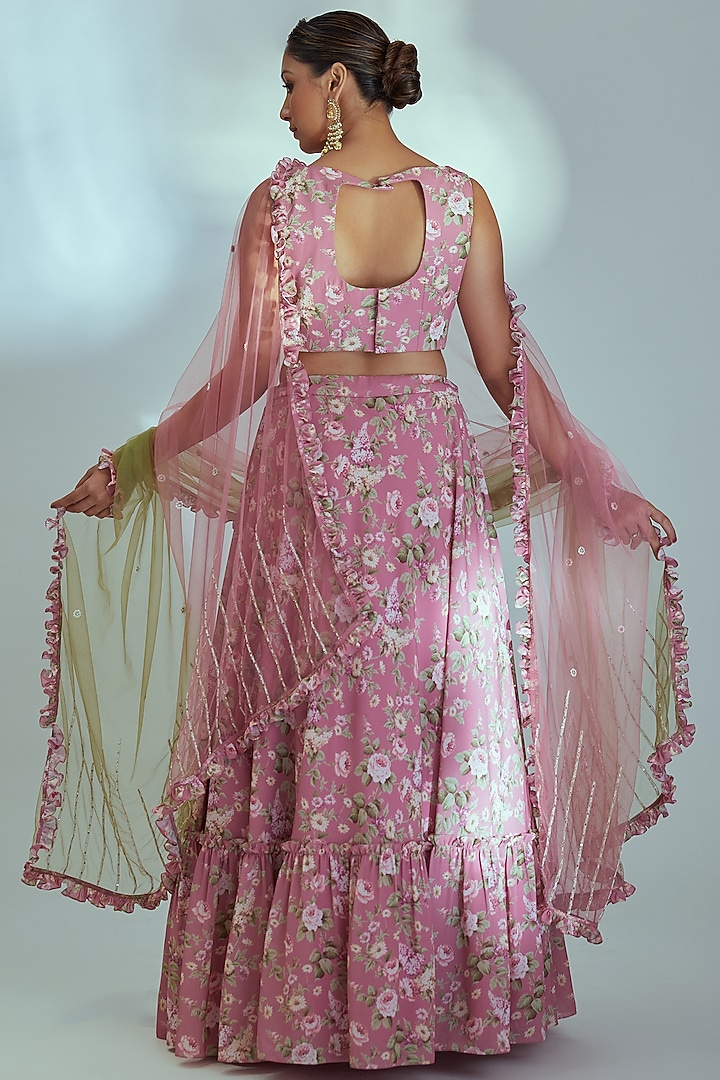 Pink Floral Printed Wedding Lehenga Set by Suruchi Parakh at Pernia's Pop Up Shop